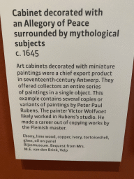 Explanation on the Cabinet decorated with an Allegory of Peace surrounded by mythological subjects by Victor Wolfvoet at the Noordbrabants Museum