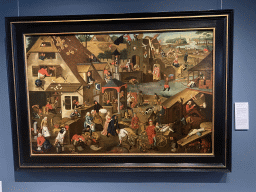 Painting `Netherlandish Proverbs` by Pieter Brueghel the Elder at the Noordbrabants Museum, with explanation