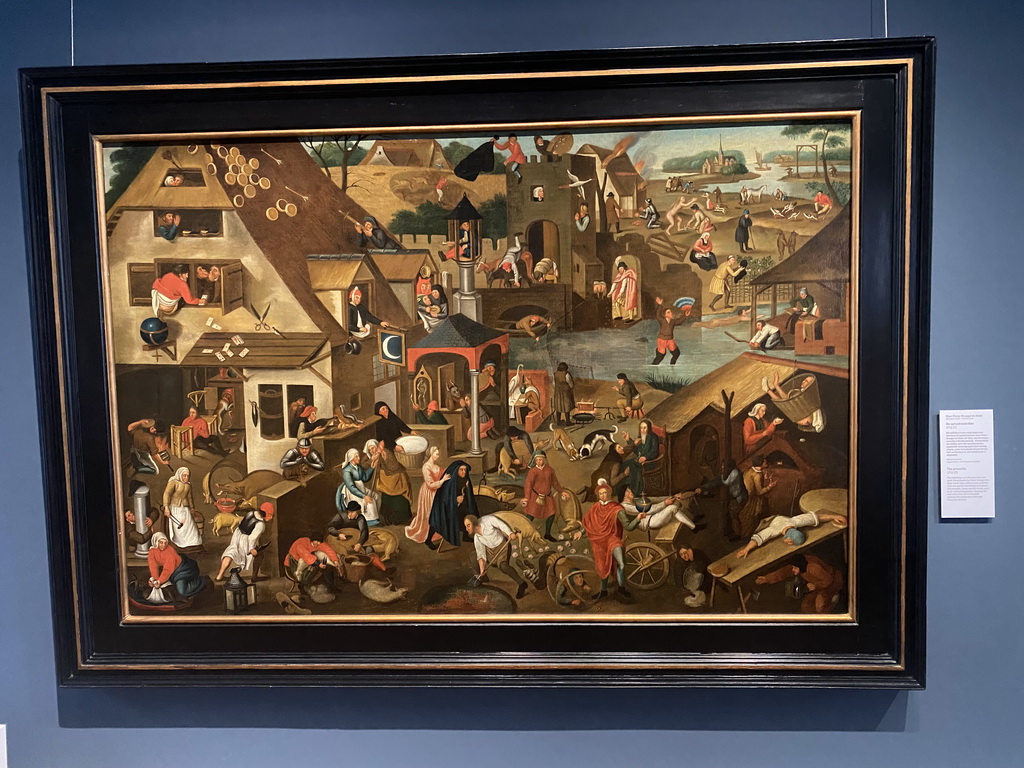 Painting `Netherlandish Proverbs` by Pieter Brueghel the Elder at the Noordbrabants Museum, with explanation