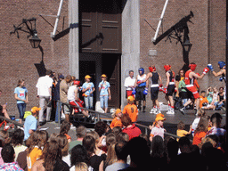 Boxing demonstration during the Queen`s Day festivities in front of the Grote Kerk church