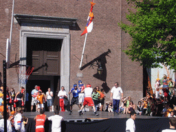 Boxing demonstration during the Queen`s Day festivities in front of the Grote Kerk church