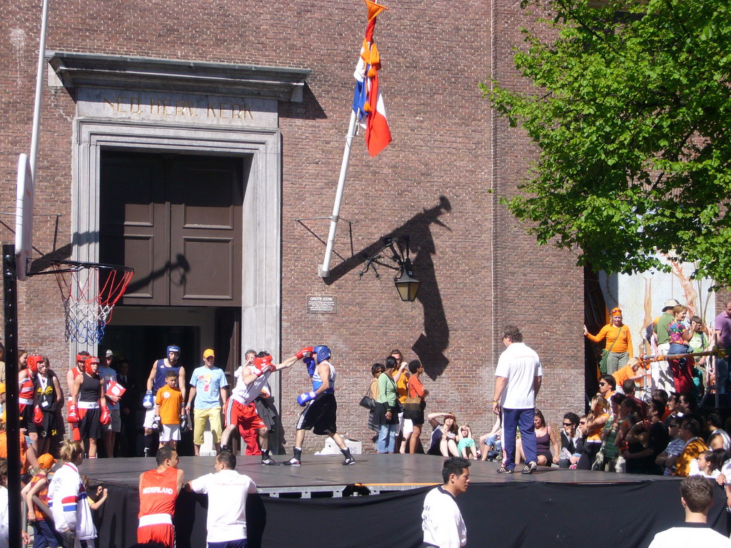 Boxing demonstration during the Queen`s Day festivities in front of the Grote Kerk church