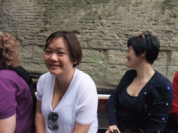 Miaomiao and her friend on the tour boat at the Binnendieze river