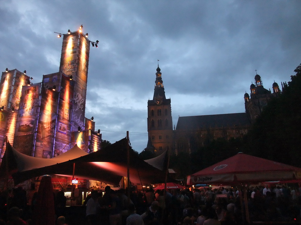 The `Theater aan de Parade` festival on the Parade square and the south side of St. John`s Cathedral, by night