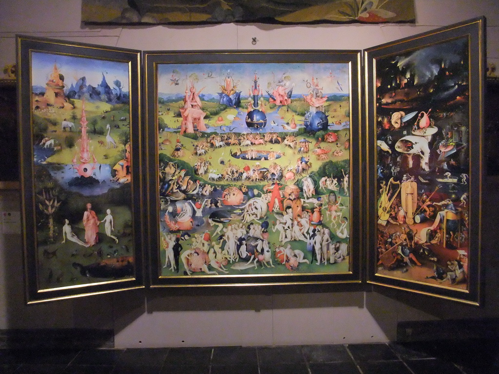 Copy of the triptych `The Garden of Earthly Delights` by Hieronymus Bosch, in the central hall of the Hieronymus Bosch Art Center