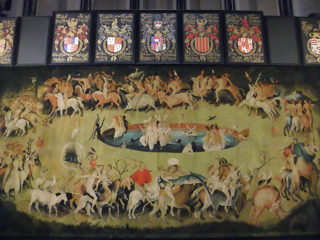 Tapestry and coat of arms at the central hall of the Hieronymus Bosch Art Center