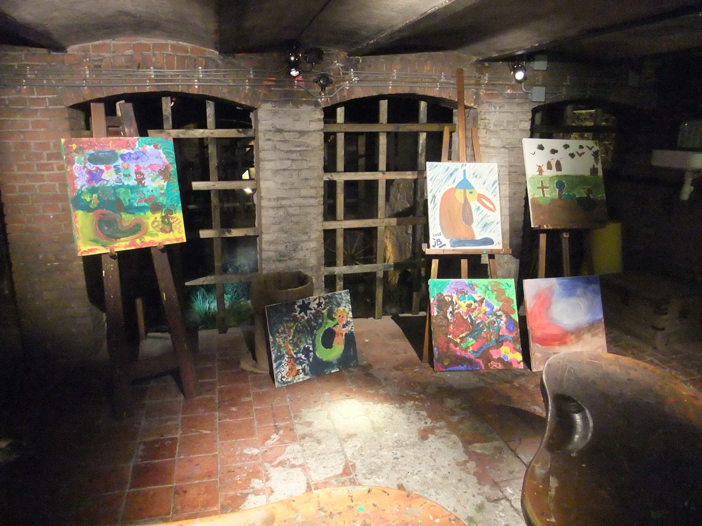 Childrens` paintings in the basement of the Hieronymus Bosch Art Center