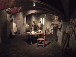 Wax statue of Hieronymus Bosch in his workshop, in the basement of the Hieronymus Bosch Art Center