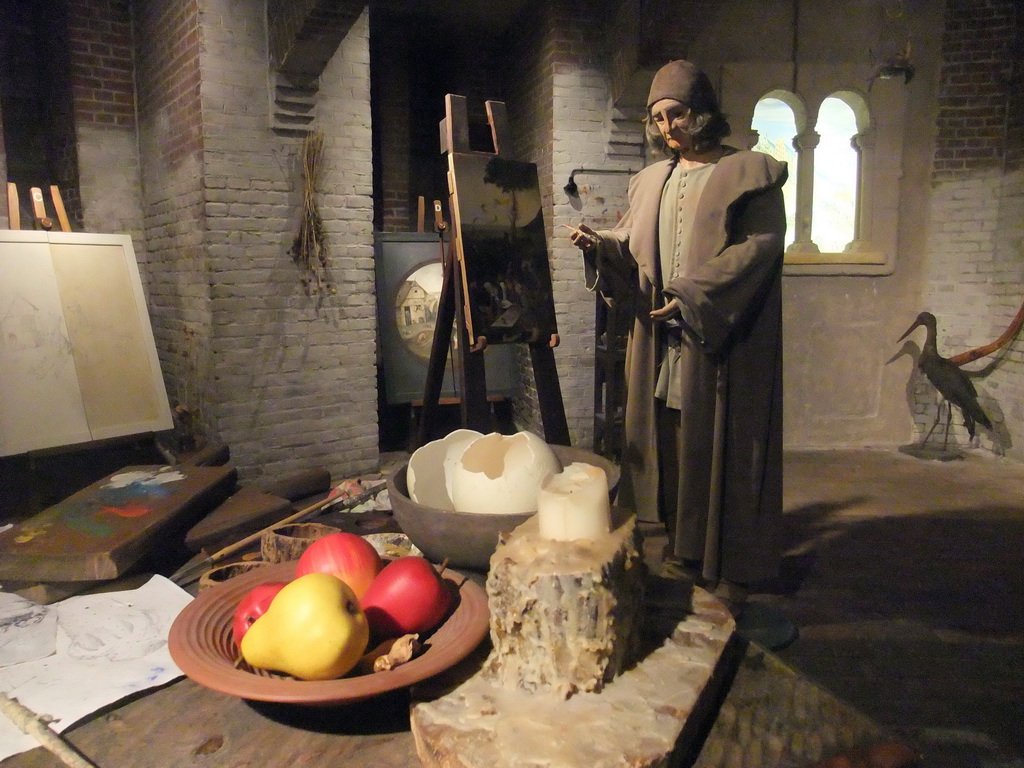 Wax statue of Hieronymus Bosch in his workshop, in the basement of the Hieronymus Bosch Art Center