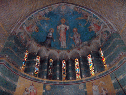 Frescoes and stained glass windows at the apse of the Hieronymus Bosch Art Center