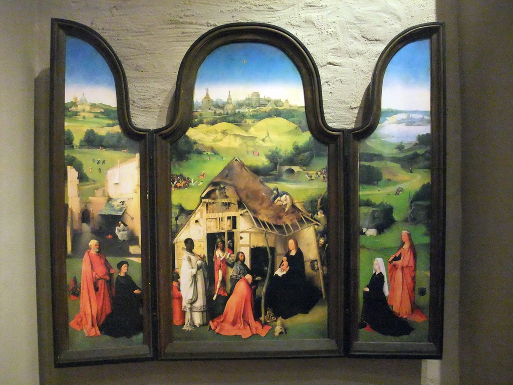 Copy of the triptych `The Epiphany` by Hieronymus Bosch, at the tower of the Hieronymus Bosch Art Center