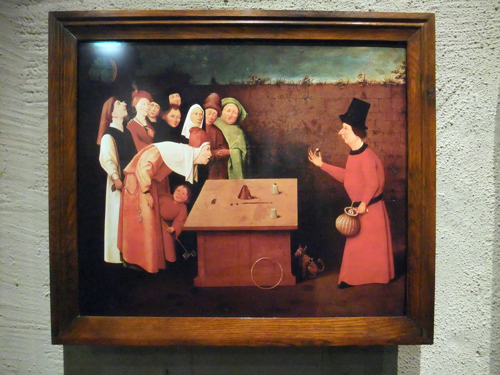 Copy of the painting `The Conjurer` by Hieronymus Bosch, at the tower of the Hieronymus Bosch Art Center