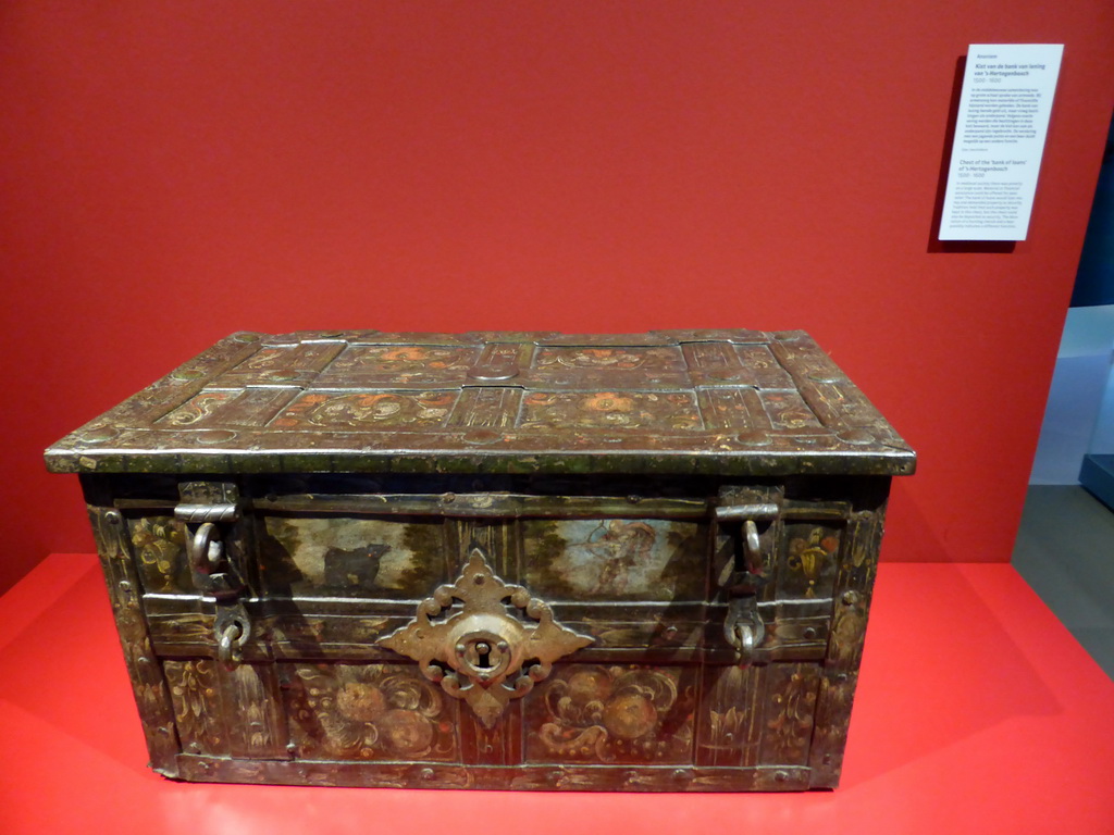 Chest of the Bank of Loans of Den Bosch, at the 1400-1550 pavilion of the `Het Verhaal van Brabant` exhibition at the Wim van der Leegtezaal room at the Noordbrabants Museum