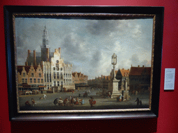 Painting `View of the market in `s-Hertogenbosch by Jan Abrahamsz. van Beerstraten, at the 1550-1700 pavilion of the `Het Verhaal van Brabant` exhibition at the Wim van der Leegtezaal room at the Noordbrabants Museum