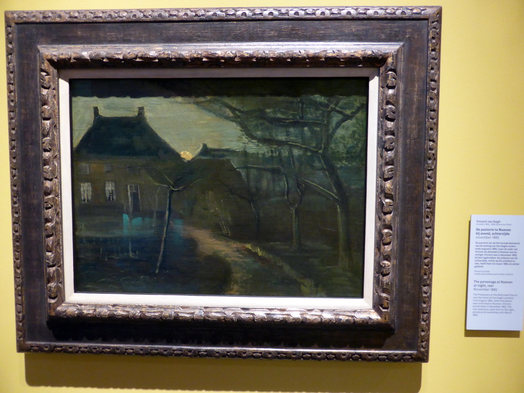 Painting `The parsonage at Nuenen at night, rear` by Vincent van Gogh, at the Vincent van Gogh pavilion of the `Het Verhaal van Brabant` exhibition at the Wim van der Leegtezaal room at the Noordbrabants Museum