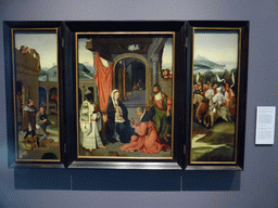 Triptych `Adoration of the Magi` by a follower of Hieronymus Bosch, at the Hieronymus Bosch pavilion of the `Het Verhaal van Brabant` exhibition at the Wim van der Leegtezaal room at the Noordbrabants Museum