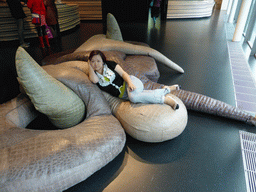 Miaomiao on pillows in the hall at the back side of the Noordbrabants Museum