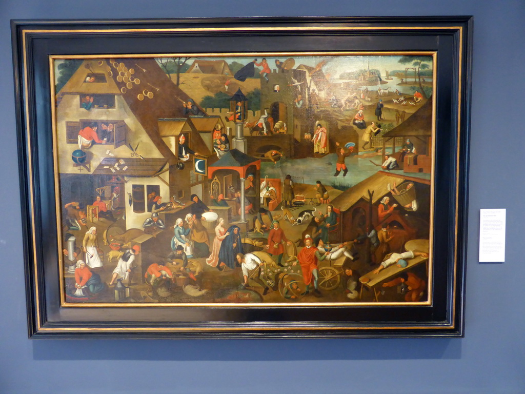 Painting `Netherlandish Proverbs` by Pieter Brueghel the Elder, at the 1500-1700 exhibition at the Noordbrabants Museum