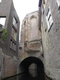 The Binnendieze river and tunnel under the St. Catharina Church, viewed from the tour boat