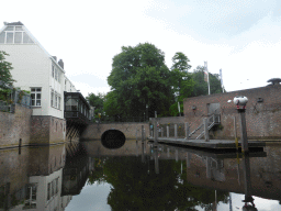 The Voldersgat pier at the Zuidwal street and the Binnendieze canal, viewed from the tour boat