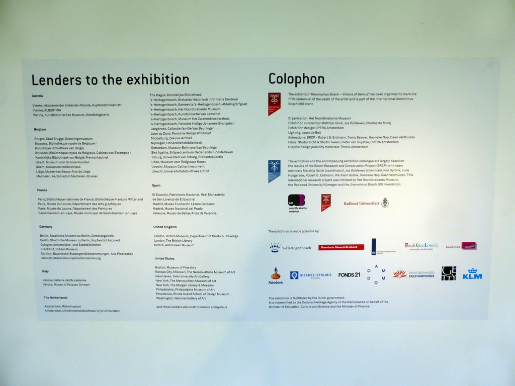 Information on the exhibition `Jheronimus Bosch  Visions of a Genius` at the Noordbrabants Museum