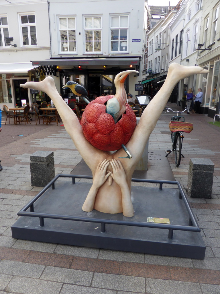 Statue of a figure from a painting of Hieronymus Bosch, at the crossing of the Fonteinstraat street and Kolperstraat street