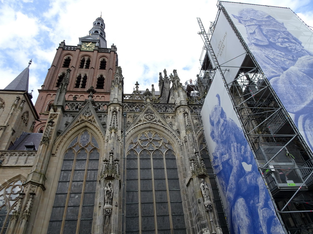 Southwest side of St. John`s Cathedral at the Parade square, with the platform for the `Een Wonderlijke Klim` exhibition