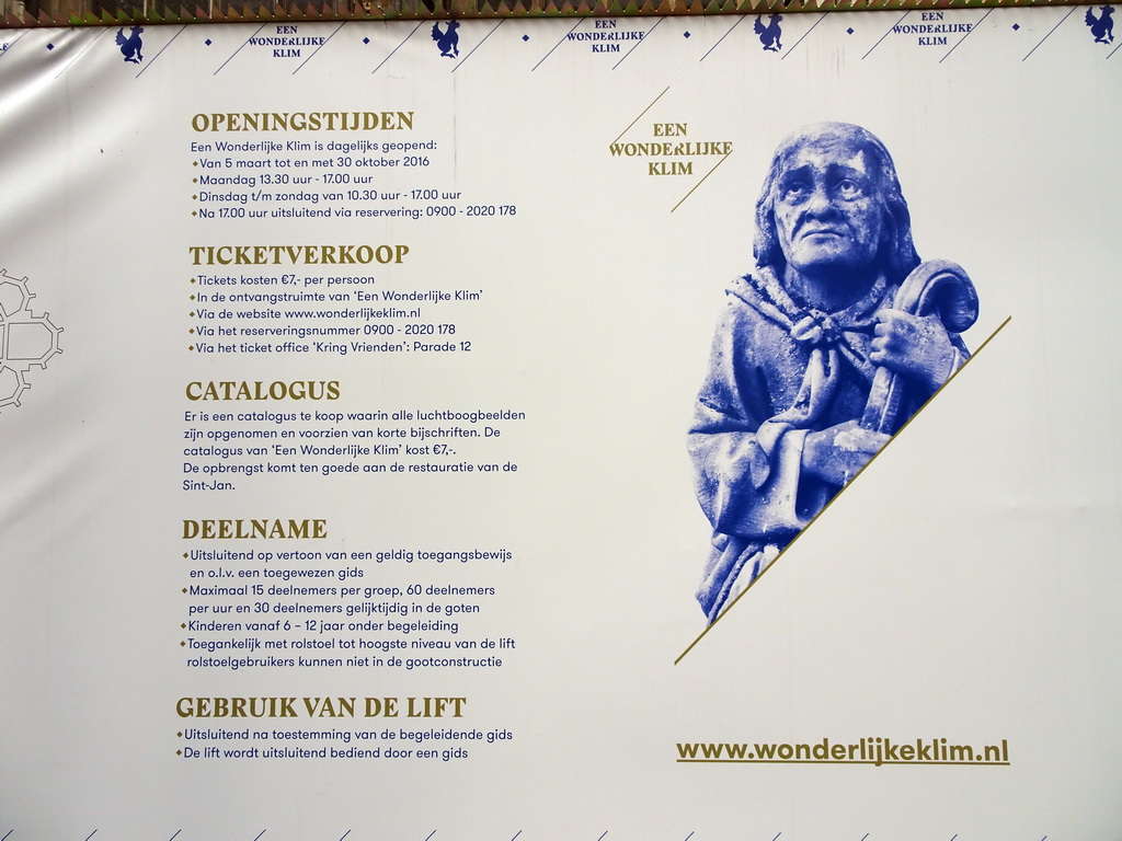 Information on the `Een Wonderlijke Klim` exhibition at the south side of St. John`s Cathedral at the Parade square