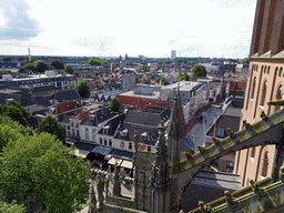 The southwest side of St. John`s Cathedral and the city center, viewed from the upper platform of the `Een Wonderlijke Klim` exhibition