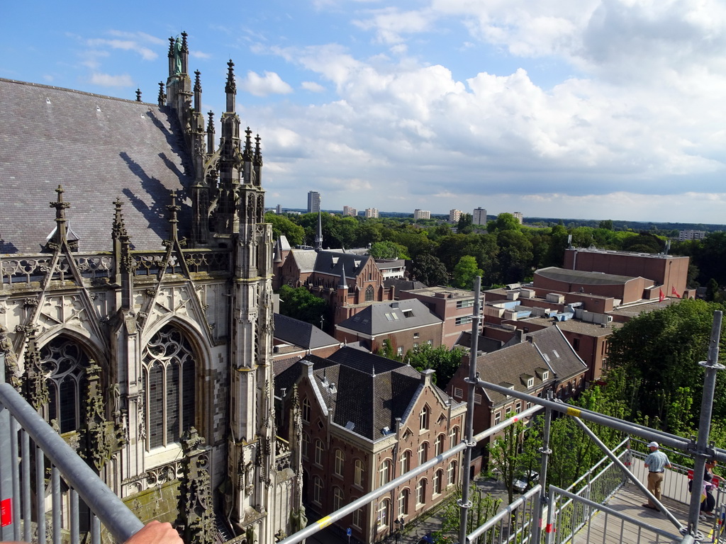 The south side of St. John`s Cathedral, the Parade square and the Sint-Janscentrum seminary, viewed from the upper platform of the `Een Wonderlijke Klim` exhibition