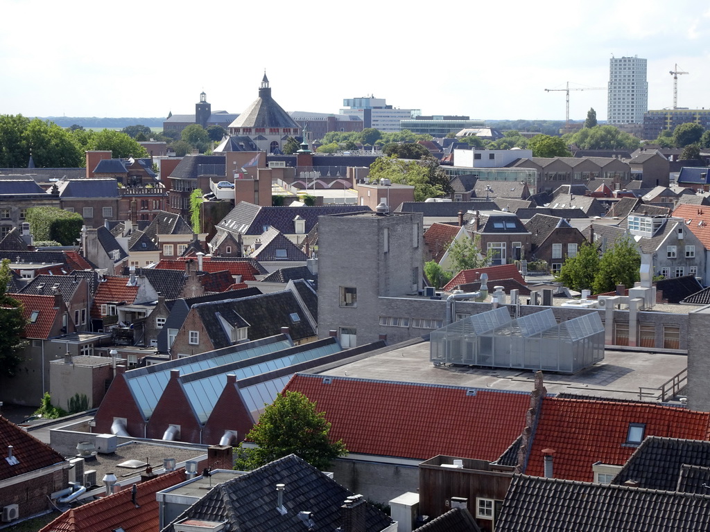 The city center, the St. Catharina Church, the Essent Headquarter and the Jheronimustoren tower, viewed from the upper platform of the `Een Wonderlijke Klim` exhibition at St. John`s Cathedral