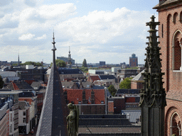 The southwest side of St. John`s Cathedral, the city center, the tower of the City Hall and the Van Lanschottoren tower, viewed from the upper platform of the `Een Wonderlijke Klim` exhibition