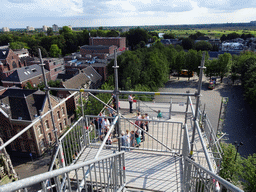 The lower platform of the `Een Wonderlijke Klim` exhibition at St. John`s Cathedral, the Parade square and the Bossche Broek nature area, viewed from the upper platform