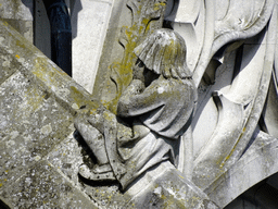 Flying Buttress at the sixth row at the south side of St. John`s Cathedral: `Man with Hood`, viewed from the lower platform of the `Een Wonderlijke Klim` exhibition