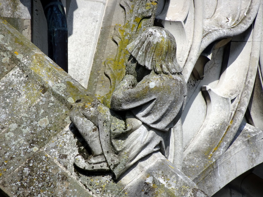 Flying Buttress at the sixth row at the south side of St. John`s Cathedral: `Man with Hood`, viewed from the lower platform of the `Een Wonderlijke Klim` exhibition