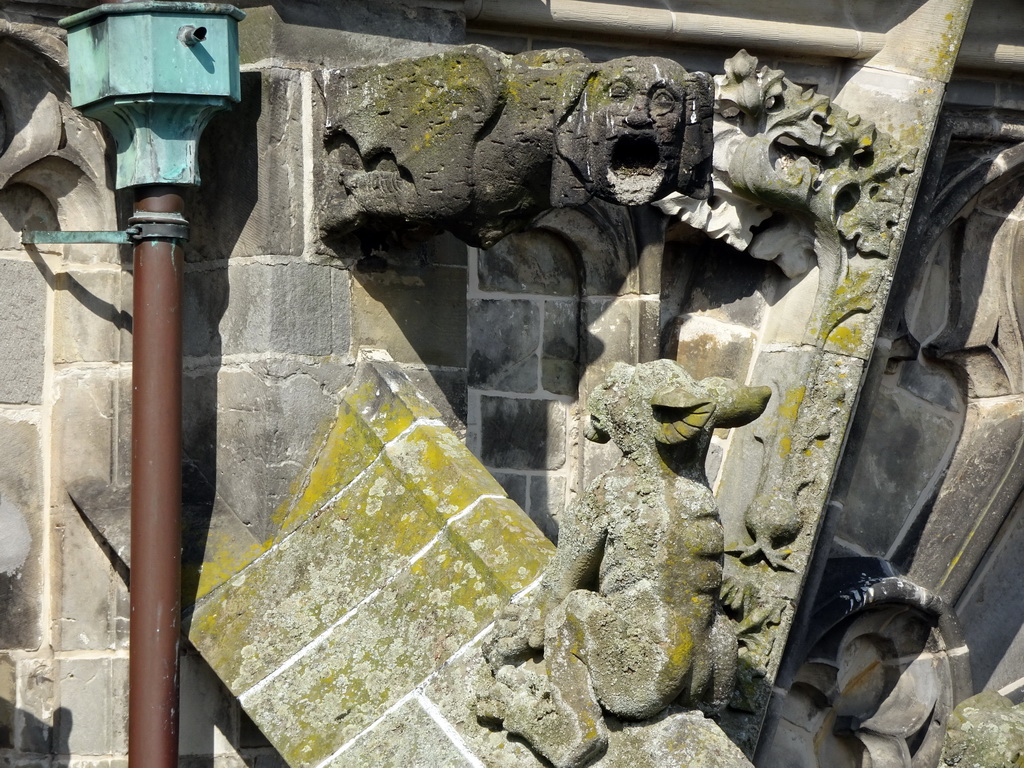 Gargoyle and Flying Buttress at the fifth row at the south side of St. John`s Cathedral: `Monster with Beard`, viewed from the lower platform of the `Een Wonderlijke Klim` exhibition