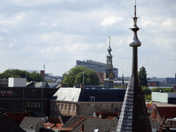 The city center and the tower of the City Hall, viewed from the lower platform of the `Een Wonderlijke Klim` exhibition at St. John`s Cathedral