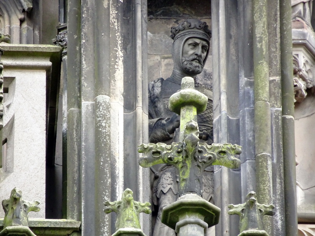 Statue at the north side of St. John`s Cathedral, viewed from the north garden