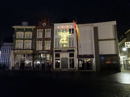 Front of the home of Hieronymus Bosch and surrounding houses at the Market square, shortly before the `Bosch by Night` light show, by night