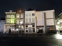 Front of the home of Hieronymus Bosch and surrounding houses at the Market square, shortly before the `Bosch by Night` light show, by night