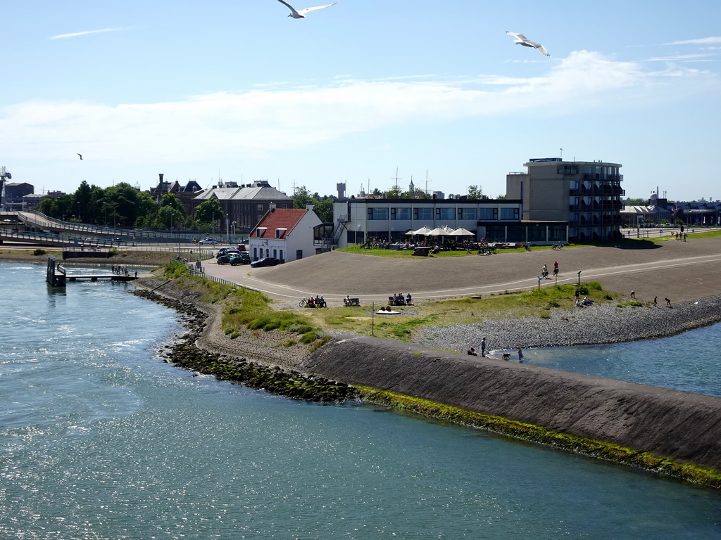 The Peperhuisje building and the Zeepromenade street, viewed from the deck on the fourth floor of the ferry to Texel