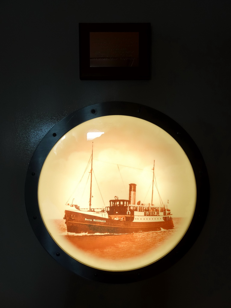 Photograph of the boat `Dokter Wagemaker` at the fourth floor of the ferry to Texel
