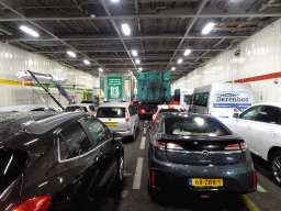 Cars parked on the first floor of the ferry from Texel