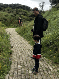 Tim and Max walking in the dunes at Huisduinen