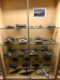 Scale models of tanks, jeeps and airplanes, at the museum at Fort Kijkduin