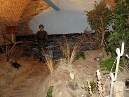 Wax statue of a soldier at a dune at the museum at Fort Kijkduin
