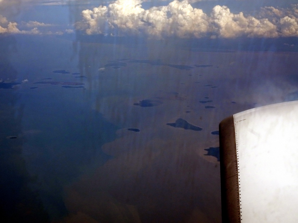 Islands near the west coast of Malaysia, viewed from the airplane from Amsterdam to Singapore