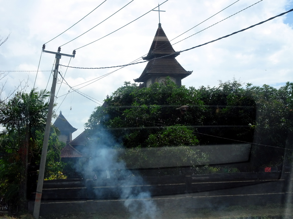 The Protestant Christian Church in Bali at the Jalan Tegal Sari street, viewed from the taxi from Beraban