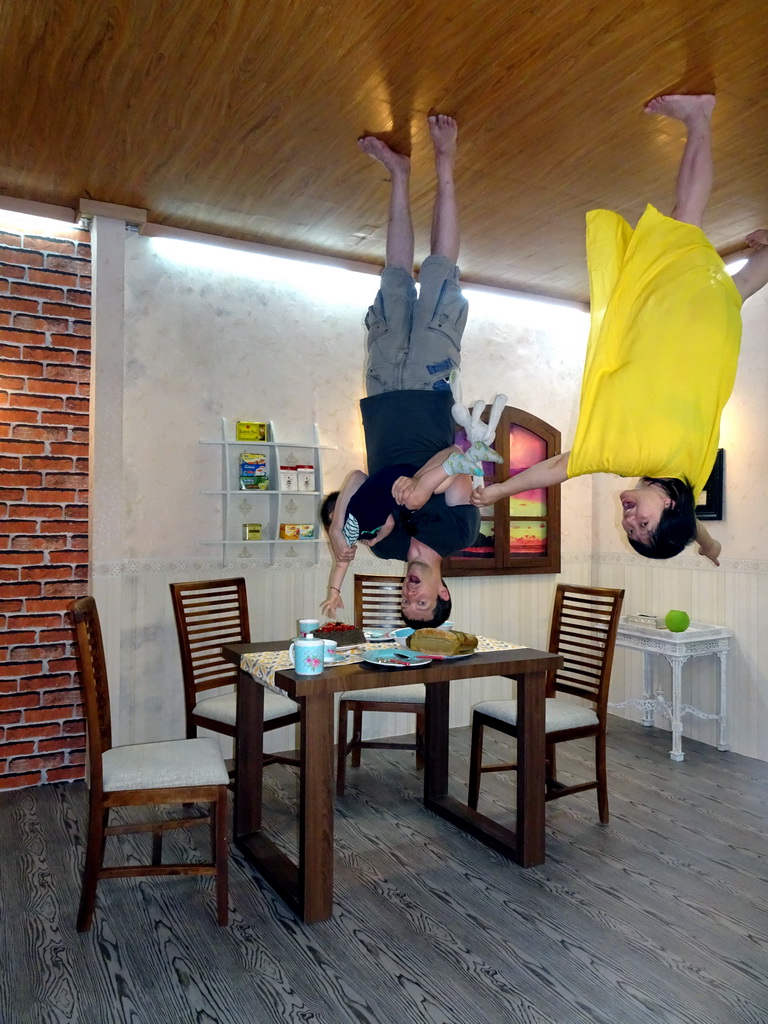 Tim, Miaomiao and Max in a dinner room at the Upside Down World Bali