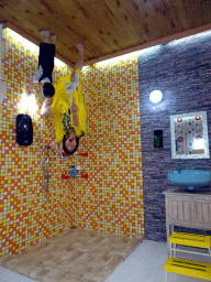 Miaomiao and Max in a bathroom at the Upside Down World Bali